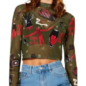 Freddy Krueger Nightmare On Elm Street Long-Sleeved Green Mesh Top